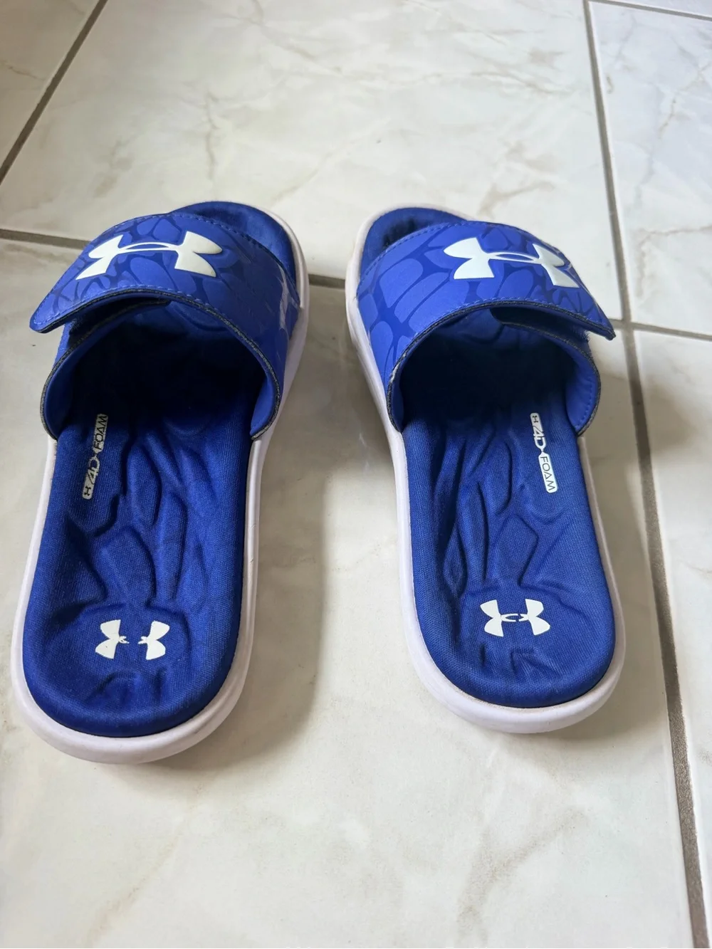 Under Armour Kids Blue Slide Sandals with White Logo